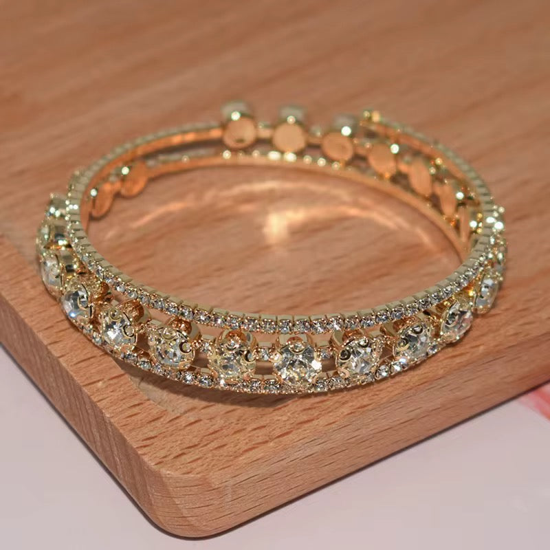 Rhinestone Full Stone Bangle Silver Gold Wrapped Opening Adjustable Bracelets