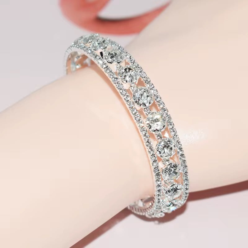 Rhinestone Full Stone Bangle Silver Gold Wrapped Opening Adjustable Bracelets