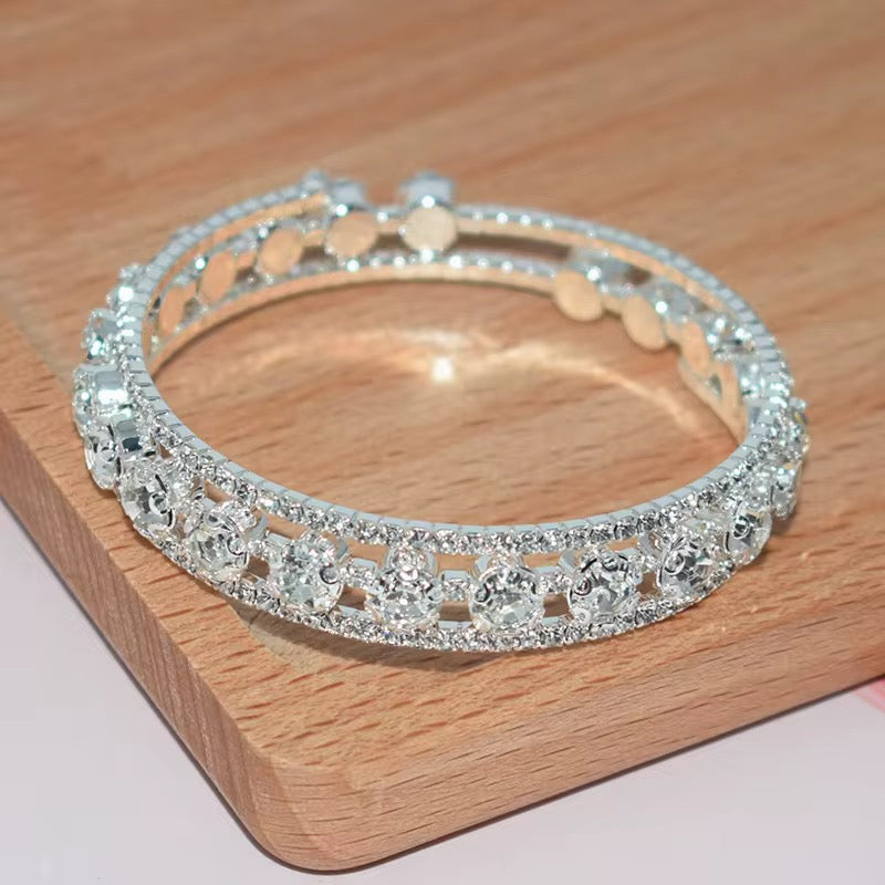 Rhinestone Full Stone Bangle Silver Gold Wrapped Opening Adjustable Bracelets