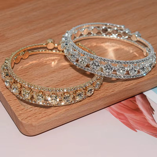 Rhinestone Full Stone Bangle Silver Gold Wrapped Opening Adjustable Bracelets