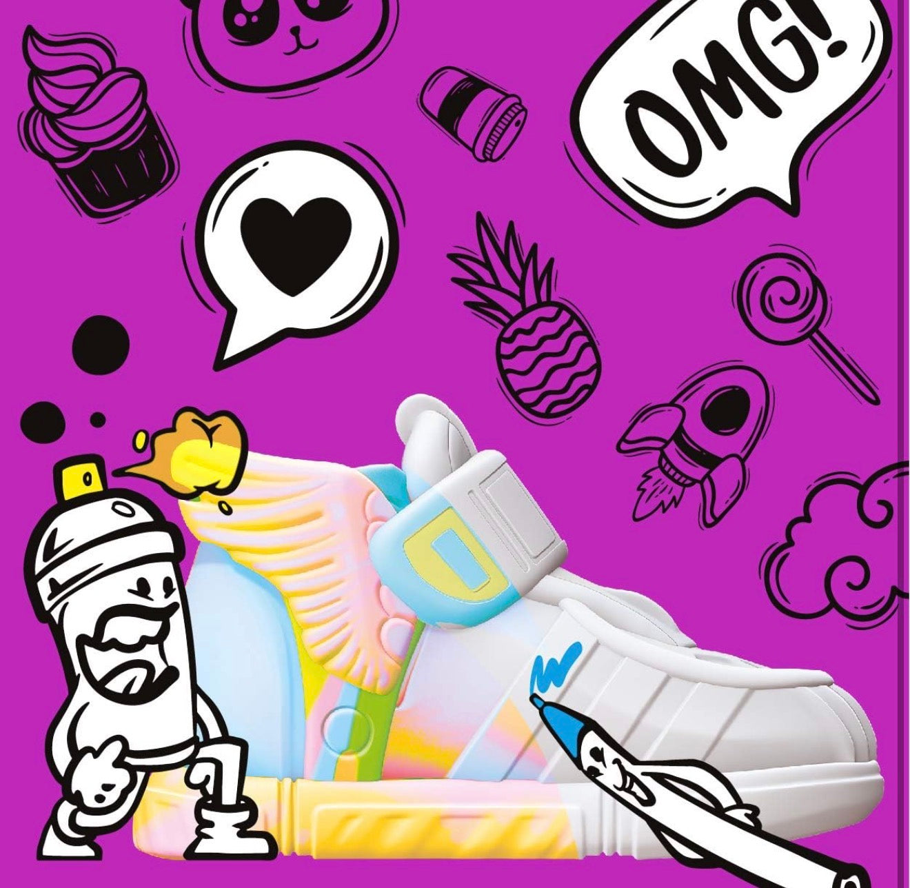 Splash Toys SNEAK'ARTZ SHOEBOX Blue and Fuchsia – Creative Hobbies Design and Personalise Your Trainers – From 5 Years Old