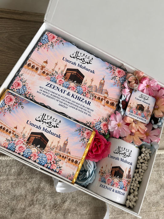 Personalized Umrah Mubarak gift box | mugs| Plaque | Islamic Keepsake Gift